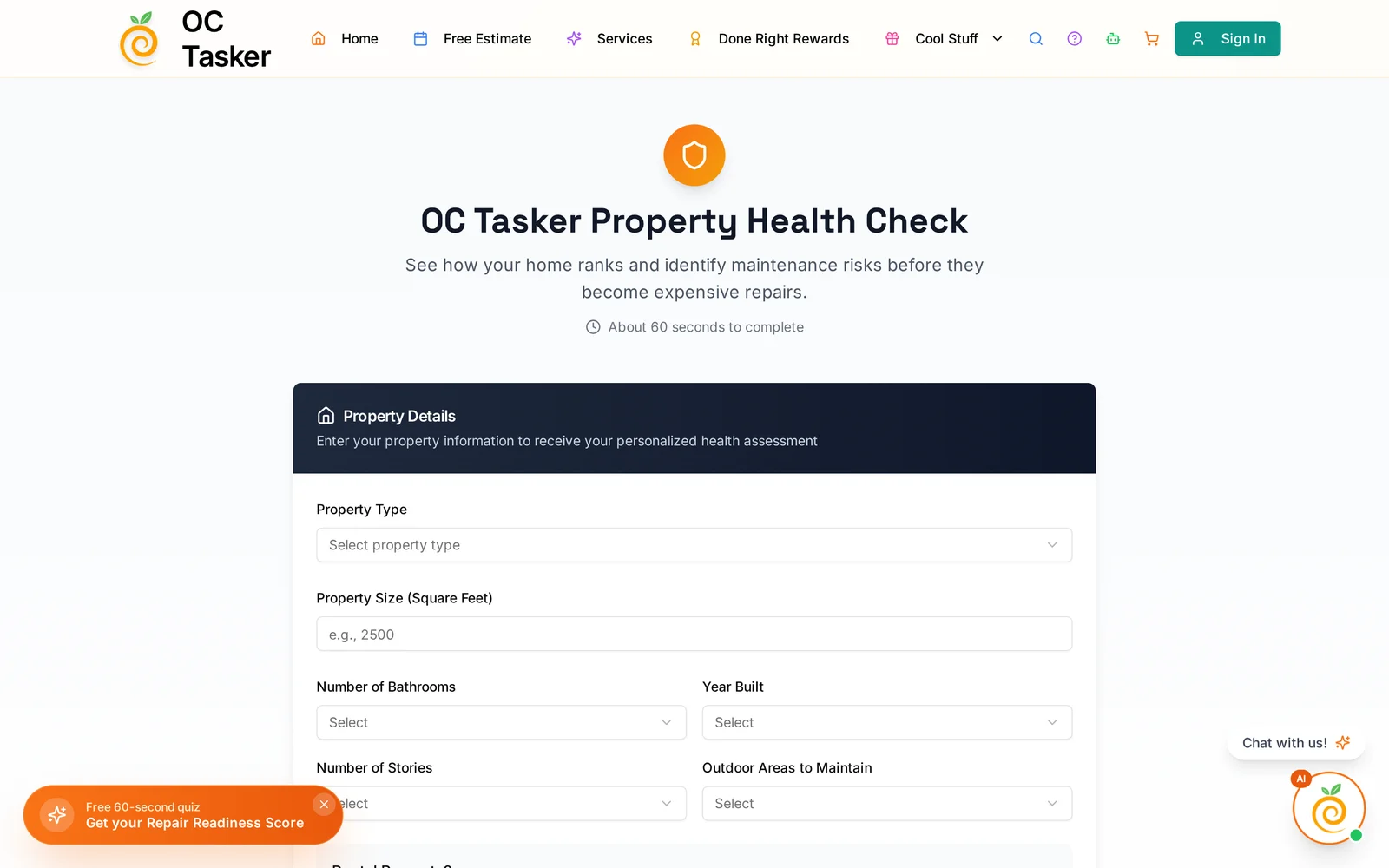 OC Tasker: OC Tasker Property Health Check start screen