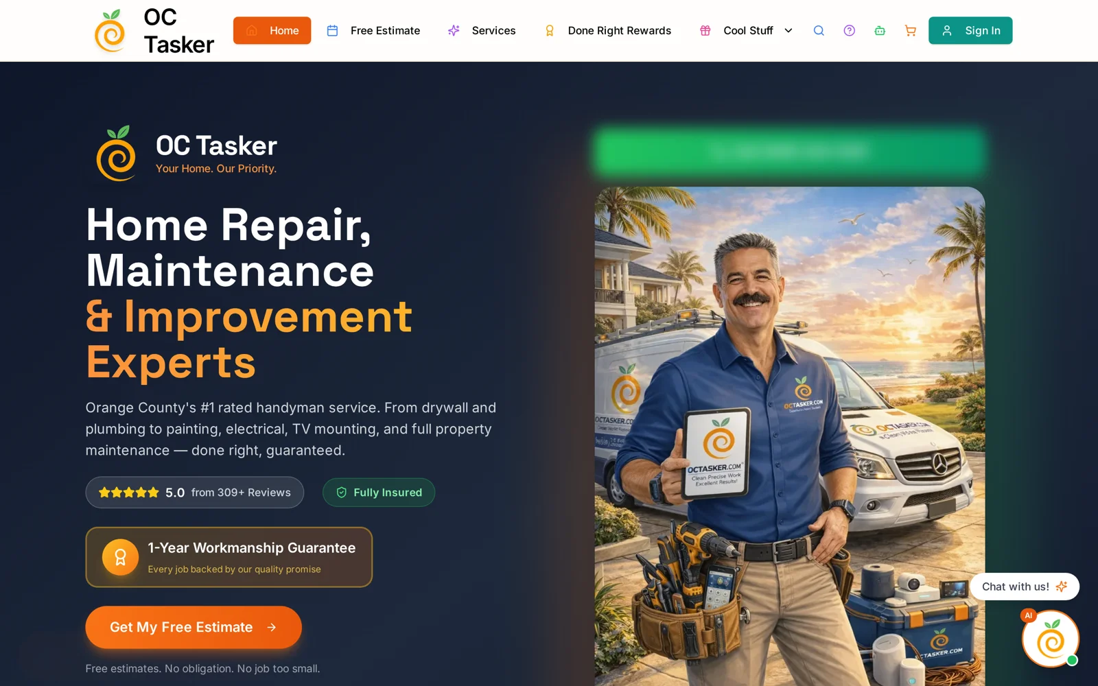 OC Tasker: OC Tasker website, homepage, desktop view