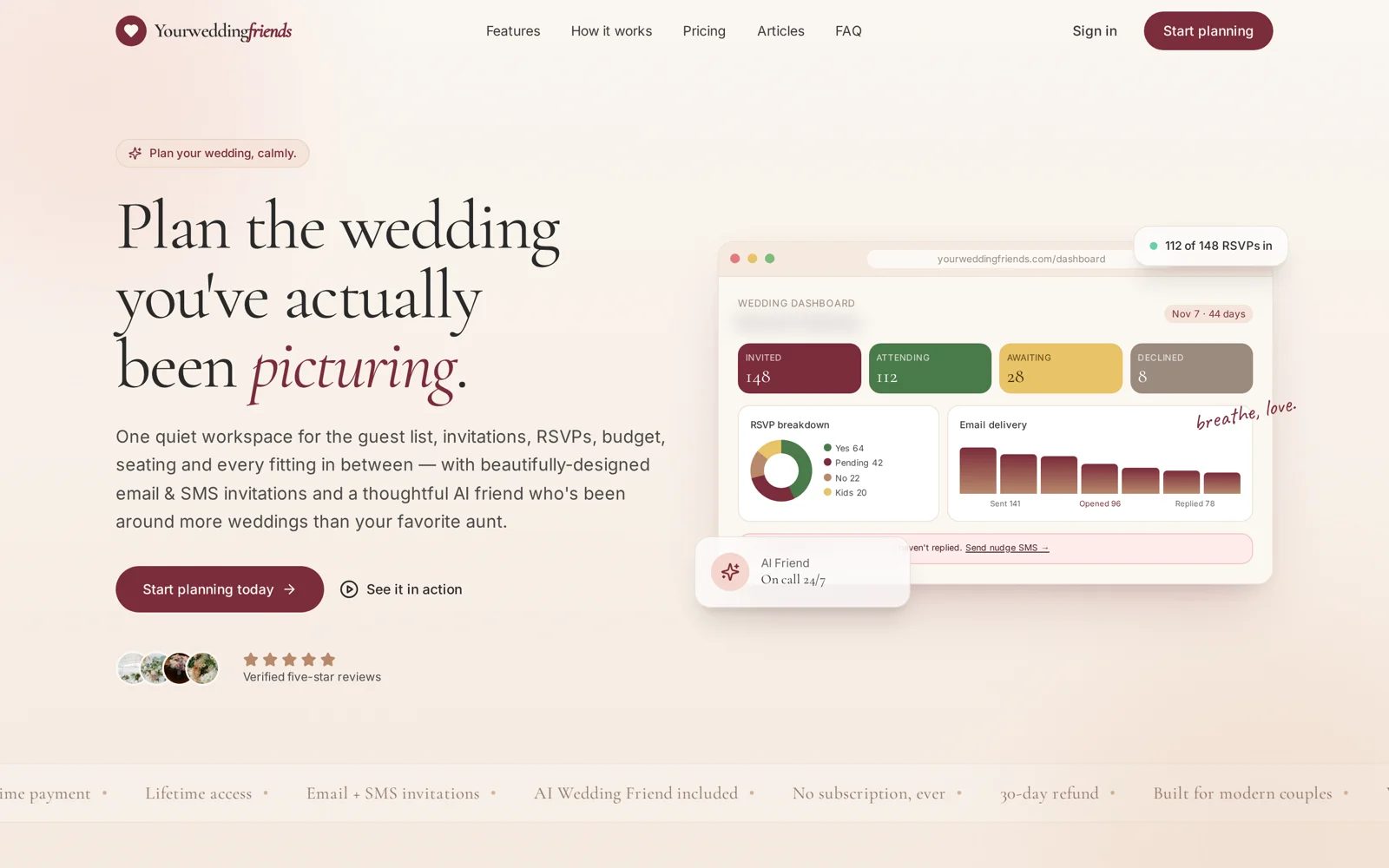 YourWeddingFriends: YourWeddingFriends website, homepage, desktop view